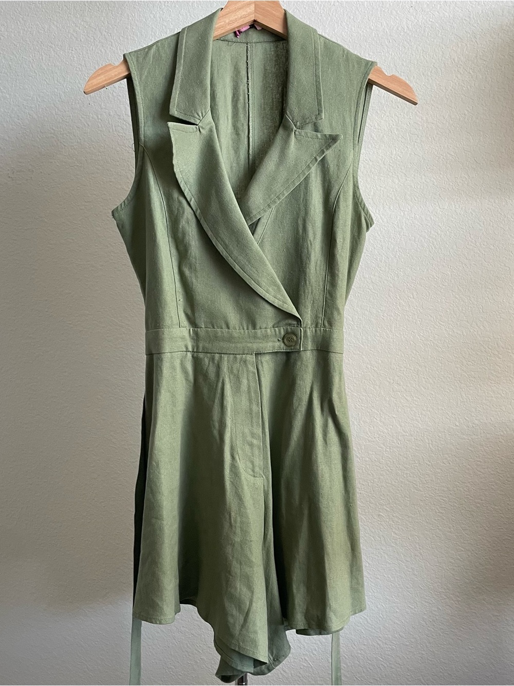 mi ami S Olive Green Collared Romper Tie Ribbon Casual Summer Cruise‎ Trips Chic